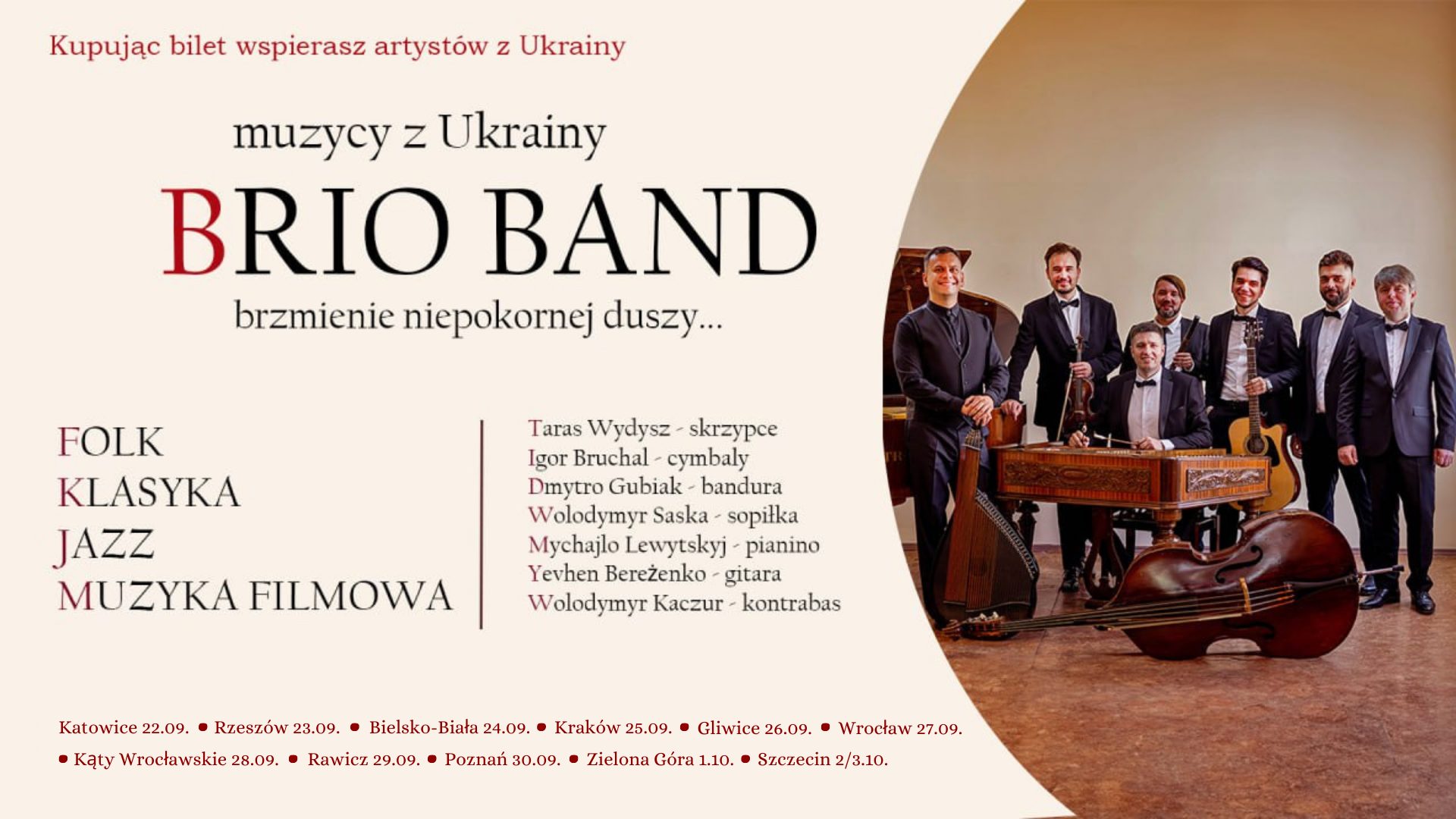 event-BRIO BAND \”Brzmienie niepokornej duszy\” – Artyści z Ukrainy | Zielona Góra-2023-10-01 17:00
